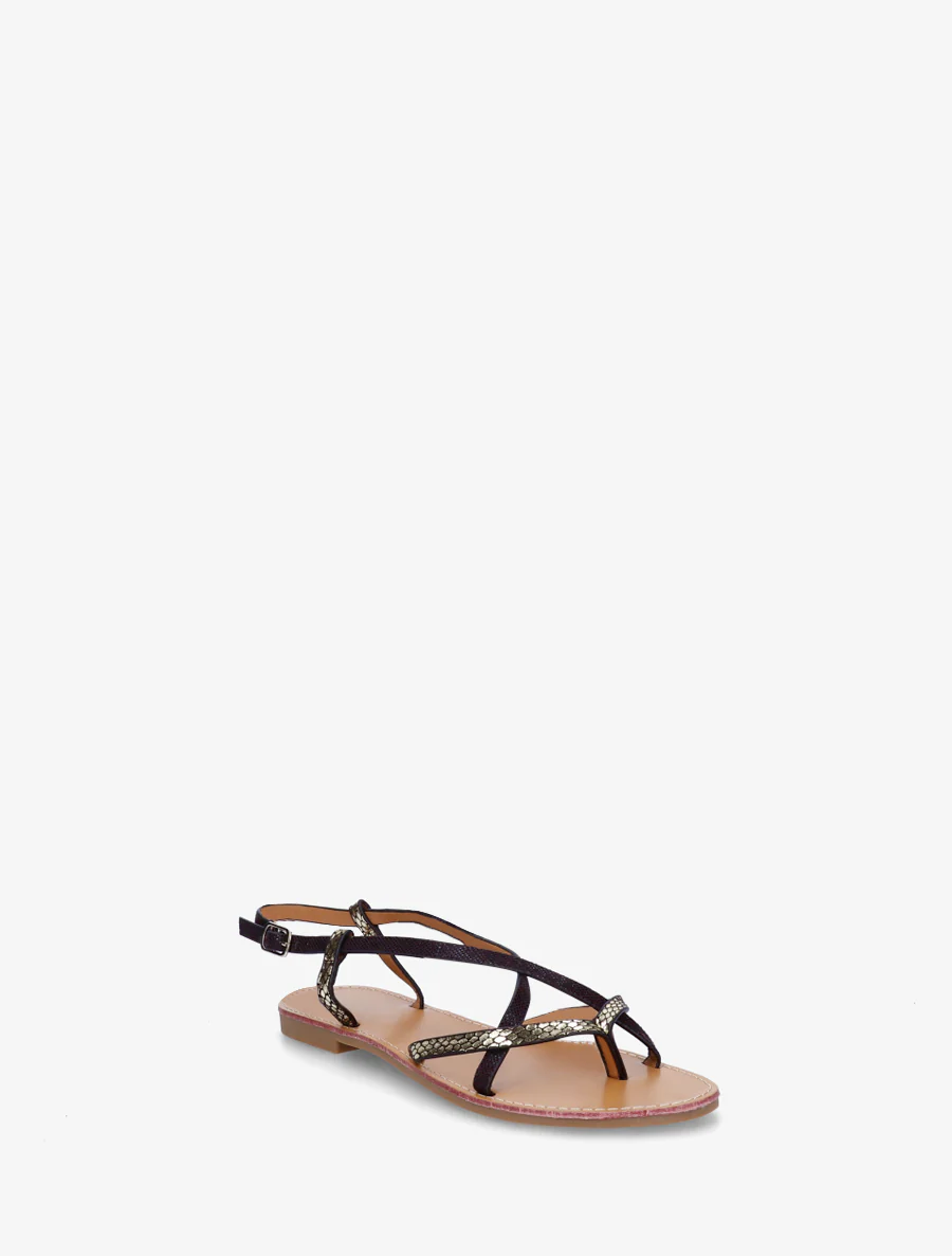 Slippers met python-effect en gekruiste bandjes - Zwart - Image 2