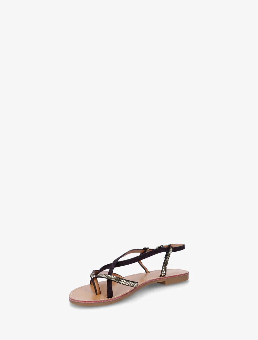 Slippers met python-effect en gekruiste bandjes - Zwart - Image 3