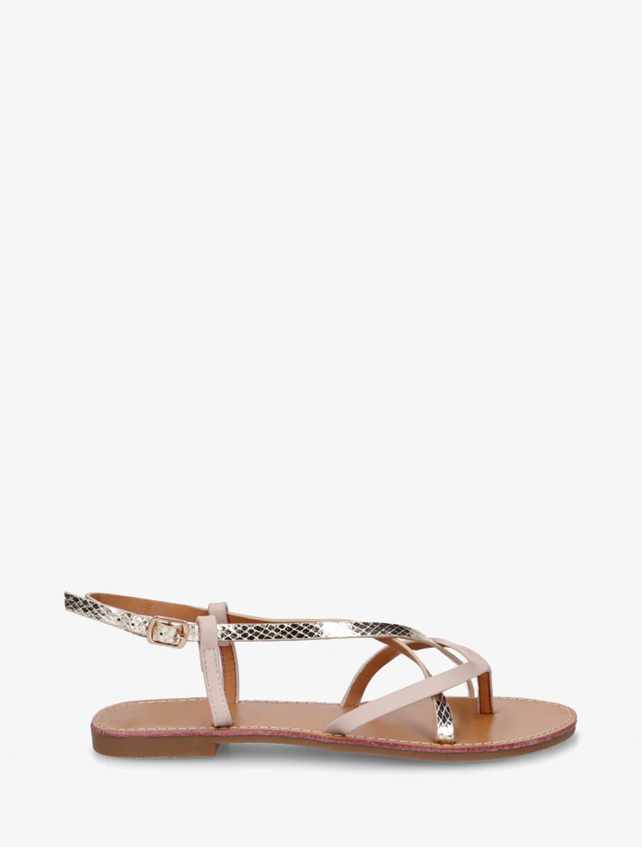 Slippers met python-effect en gekruiste bandjes - Naakt