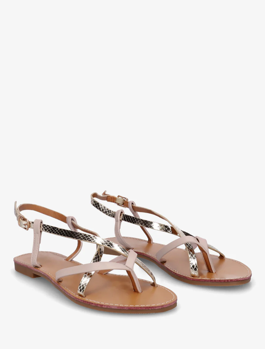 Slippers met python-effect en gekruiste bandjes - Naakt - Image 4