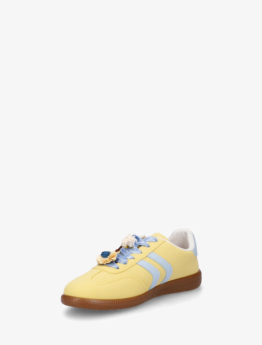 Sneakers met bloemeninzetstukken en contrasterende strepen - Geel - Image 3