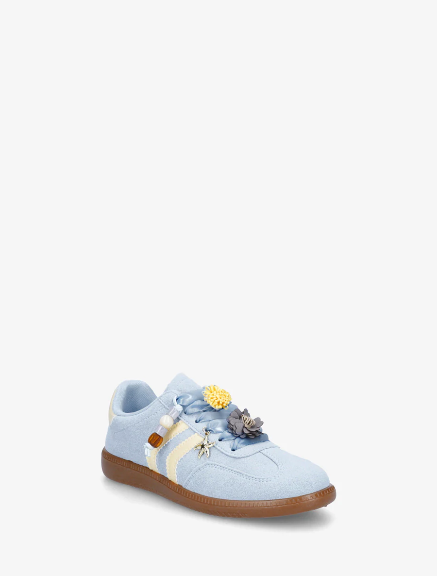 Sneakers met bloemeninzetstukken en contrasterende strepen - Lichtblauw - Image 2