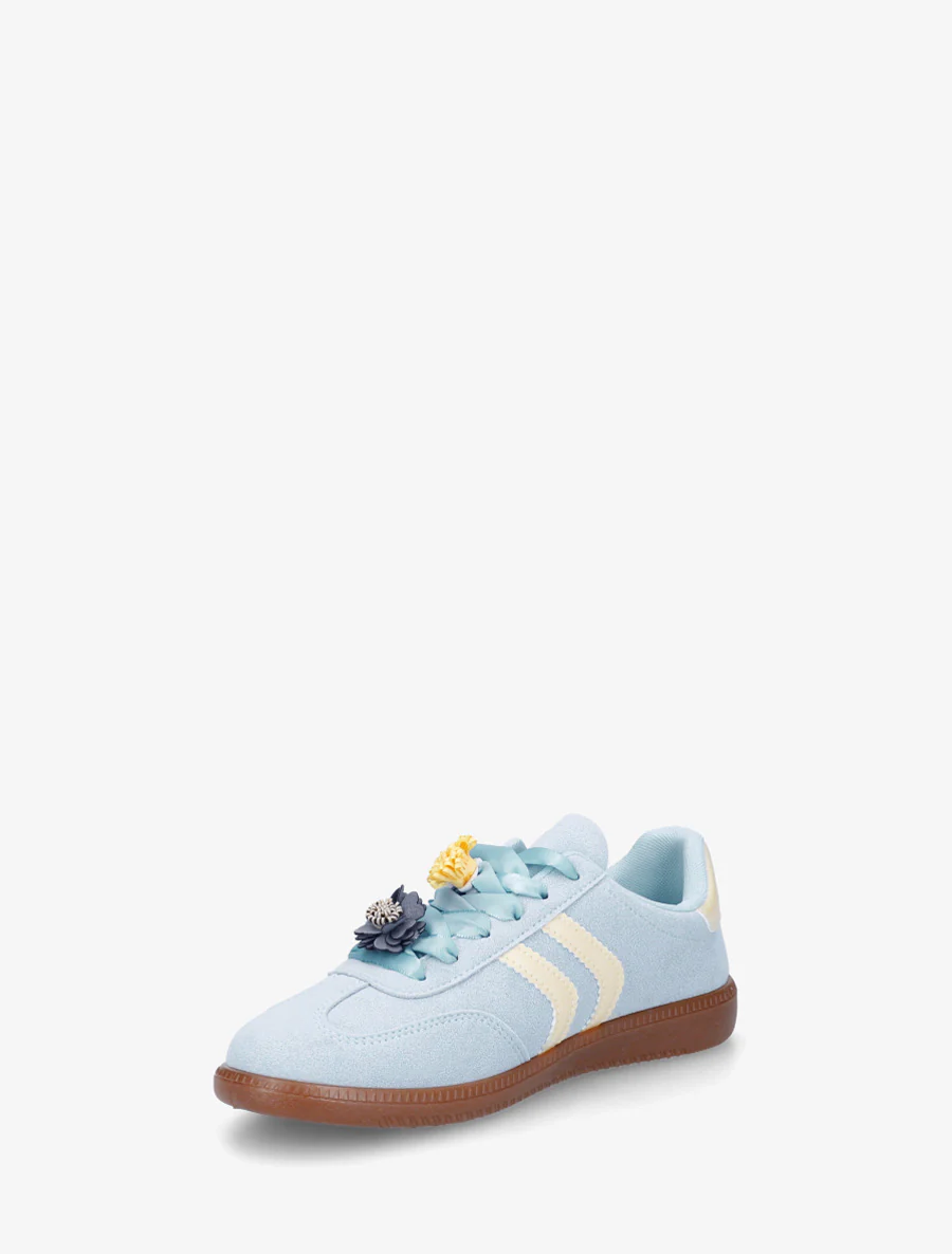 Sneakers met bloemeninzetstukken en contrasterende strepen - Lichtblauw - Image 3