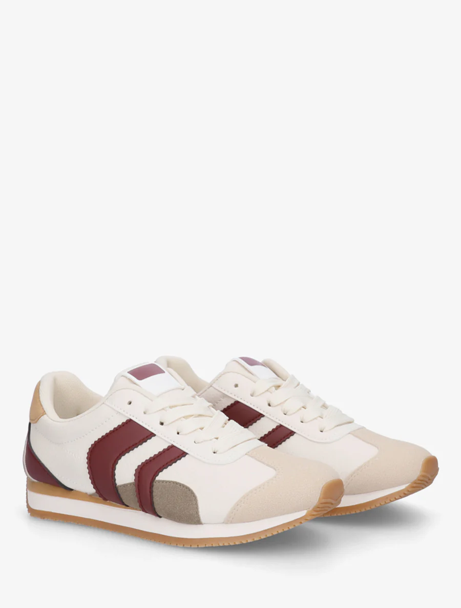 Sneakers met contrasterende hiel en dubbele veters. - Beige - Image 4