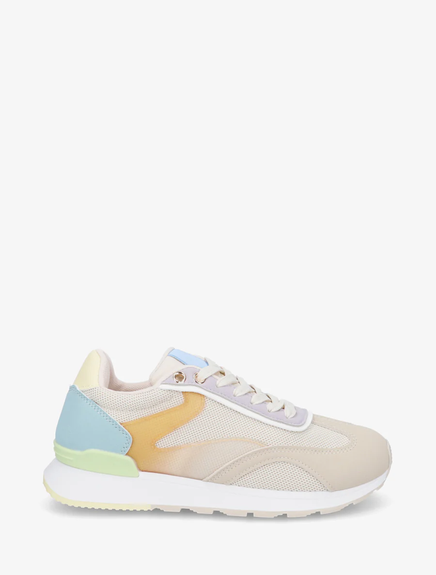 Sneakers met gestileerde strepen en nubuck-effect inzetstuk - Oranje