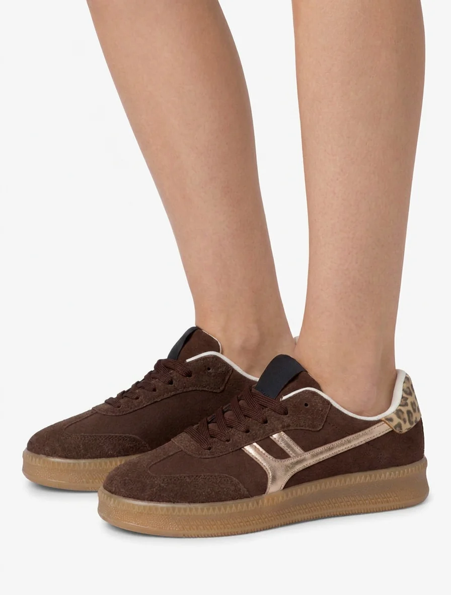 Sneakers met grafische inzetstukken en luipaardaccent. - Bruin - Image 5