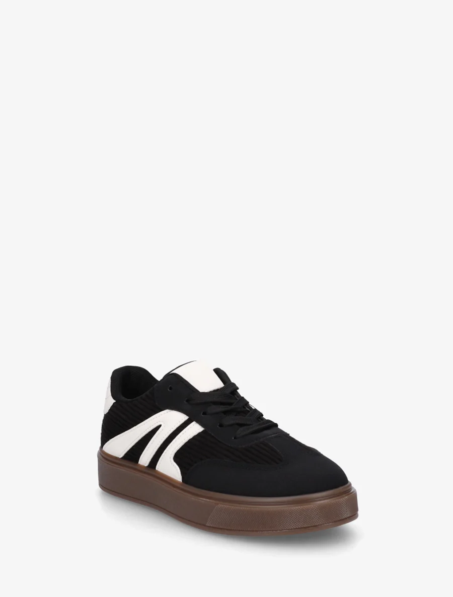 Sneakers met inzetstukken van stof en contrasterende banden. - Zwart - Image 2