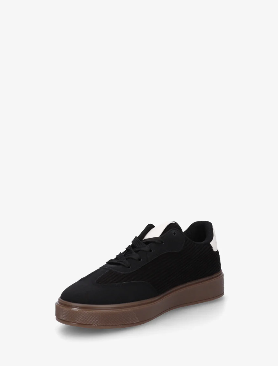 Sneakers met inzetstukken van stof en contrasterende banden. - Zwart - Image 3