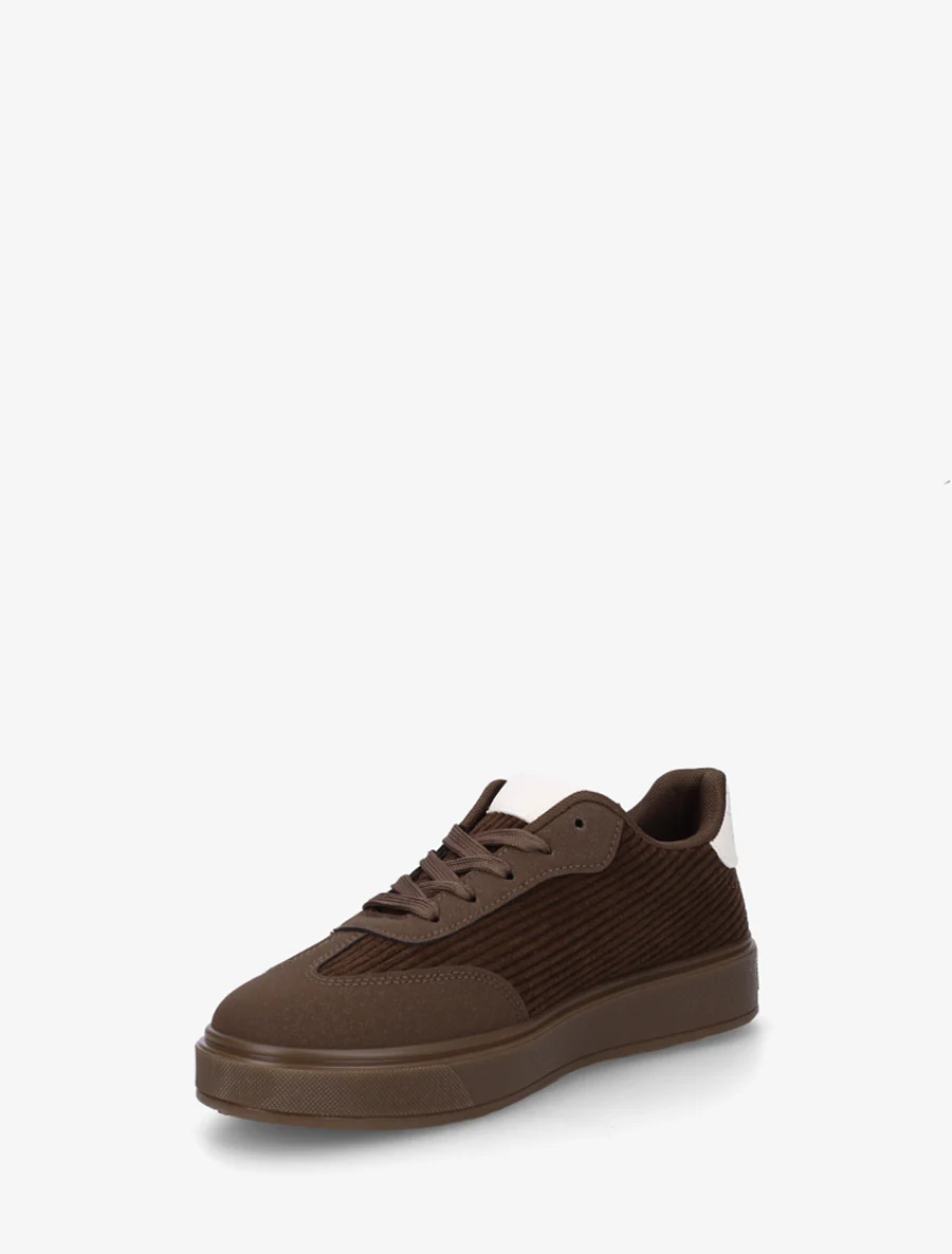 Sneakers met inzetstukken van stof en contrasterende banden. - Bruin - Image 3