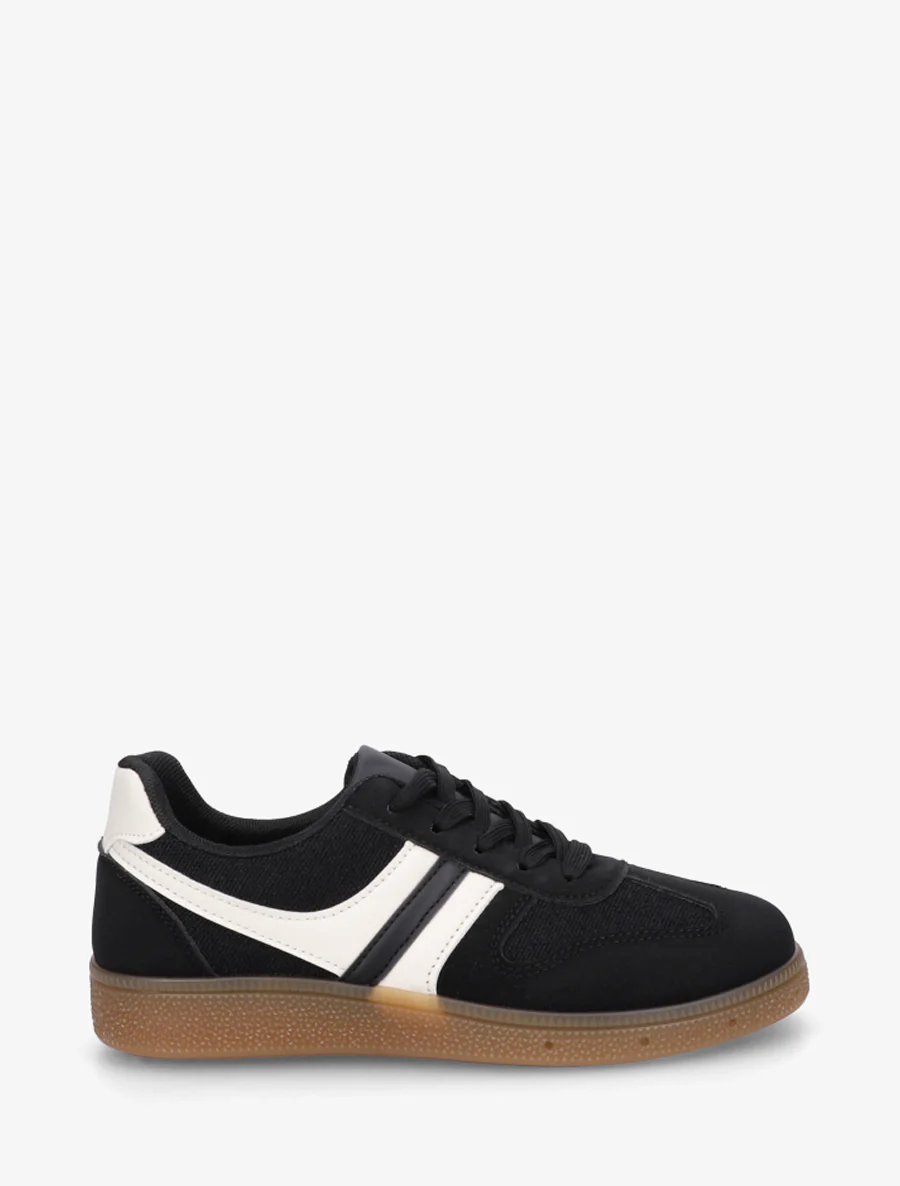 Sneakers met inzetstukken van stof met tweed-effect - Zwart