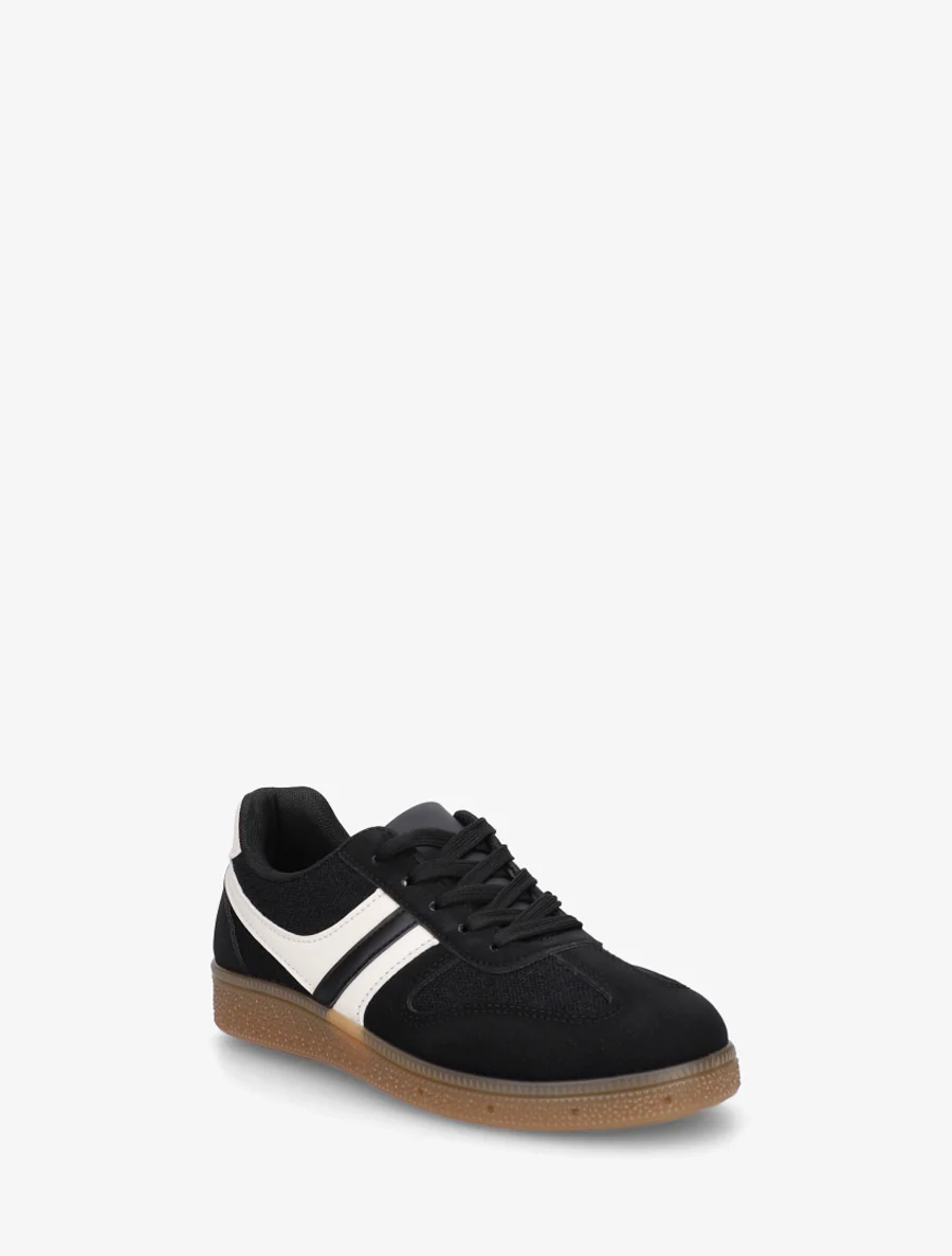 Sneakers met inzetstukken van stof met tweed-effect - Zwart - Image 2