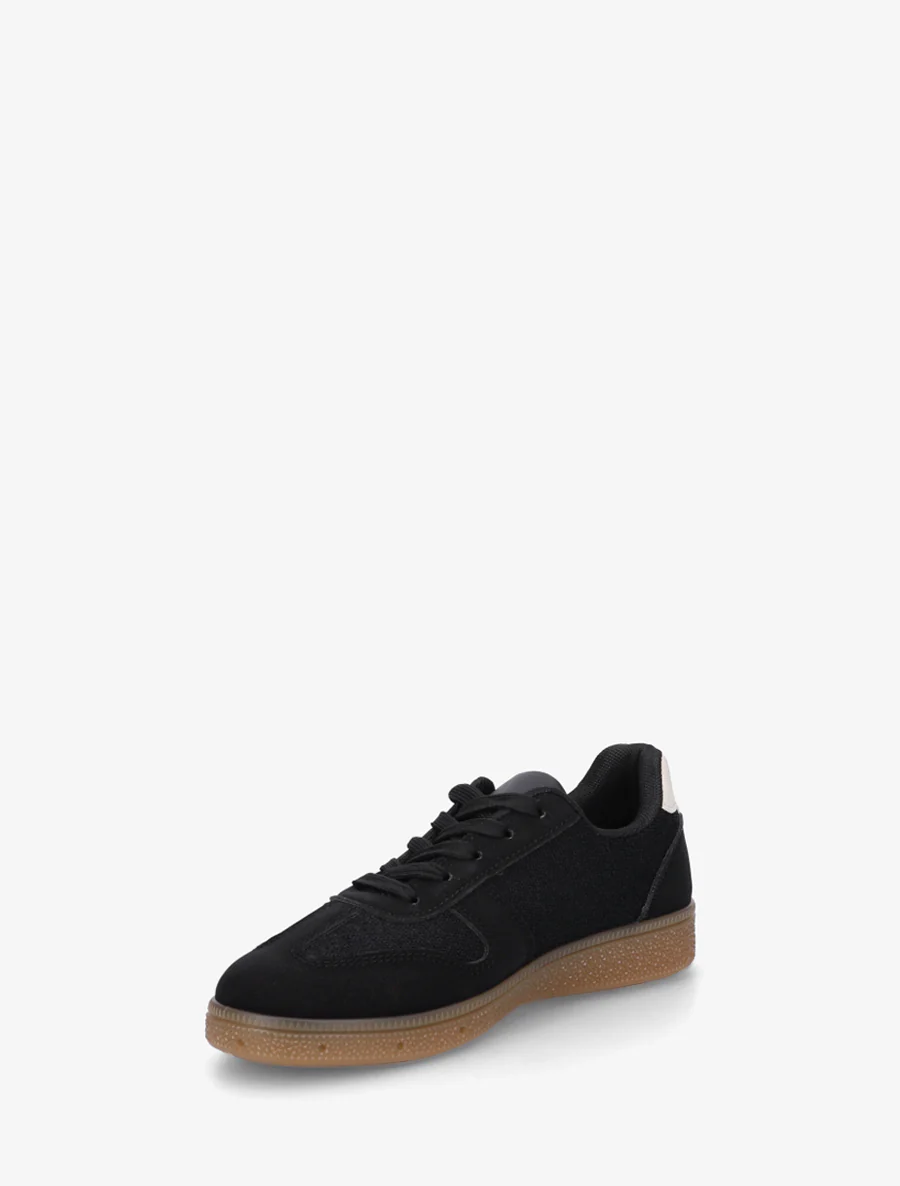 Sneakers met inzetstukken van stof met tweed-effect - Zwart - Image 3