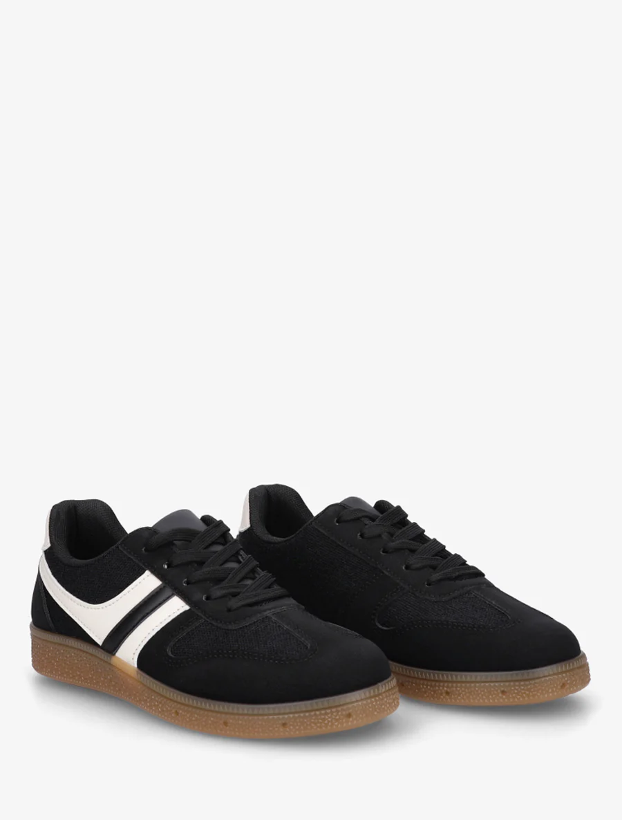 Sneakers met inzetstukken van stof met tweed-effect - Zwart - Image 4