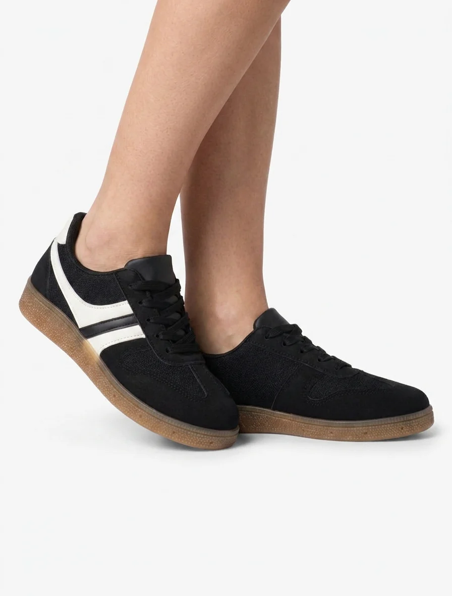 Sneakers met inzetstukken van stof met tweed-effect - Zwart - Image 5