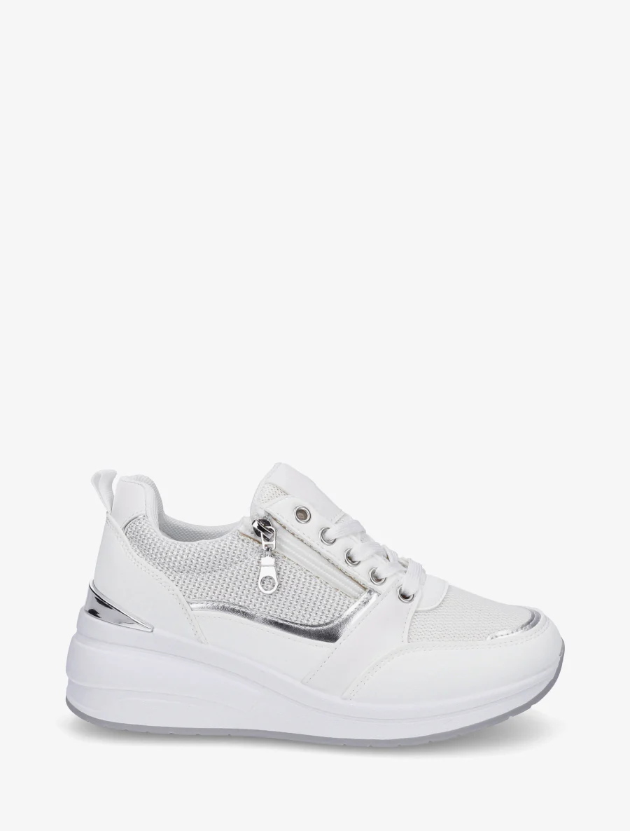 Sneakers met sleehak en ritssluiting - Wit