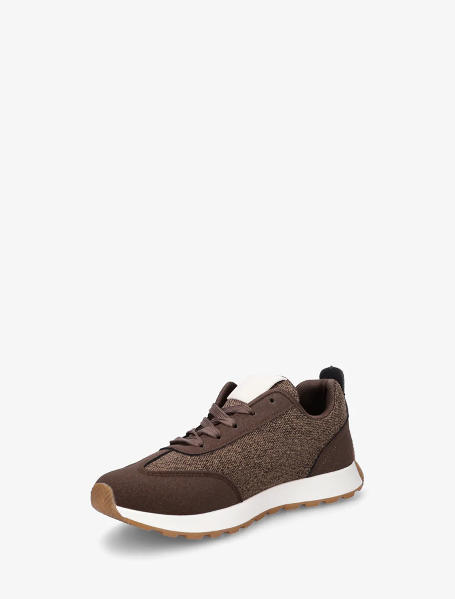 Sneakers met stoffen inzetstukken en nubuck-effect - Bruin - Image 3