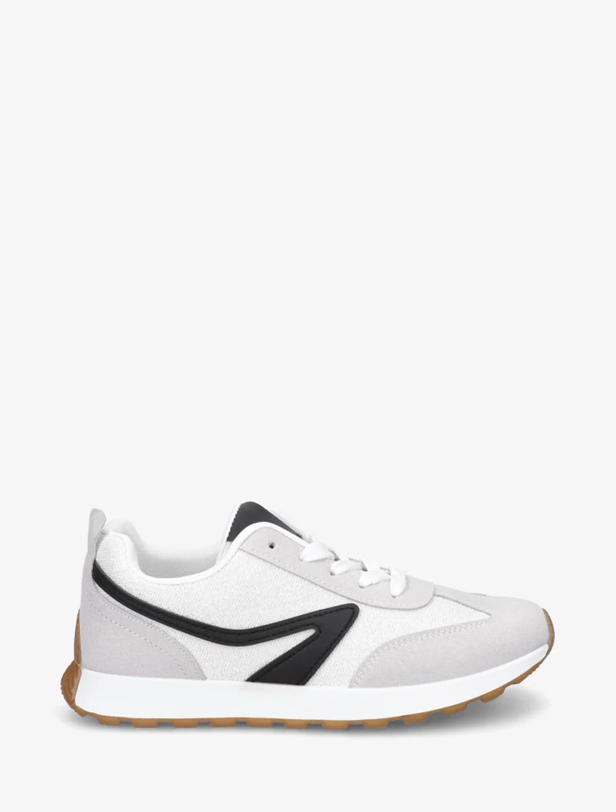 Sneakers met stoffen inzetstukken en nubuck-effect - Wit