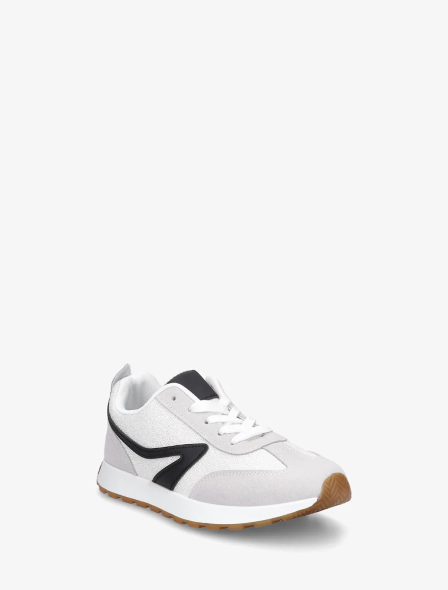 Sneakers met stoffen inzetstukken en nubuck-effect - Wit - Image 2