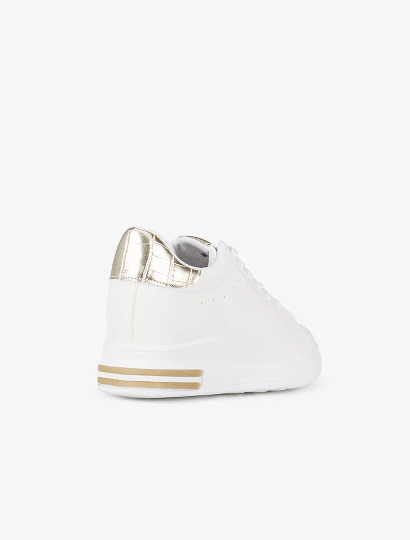 Sneakers met verhoogde zool en krokodillendetails - goud - Image 4
