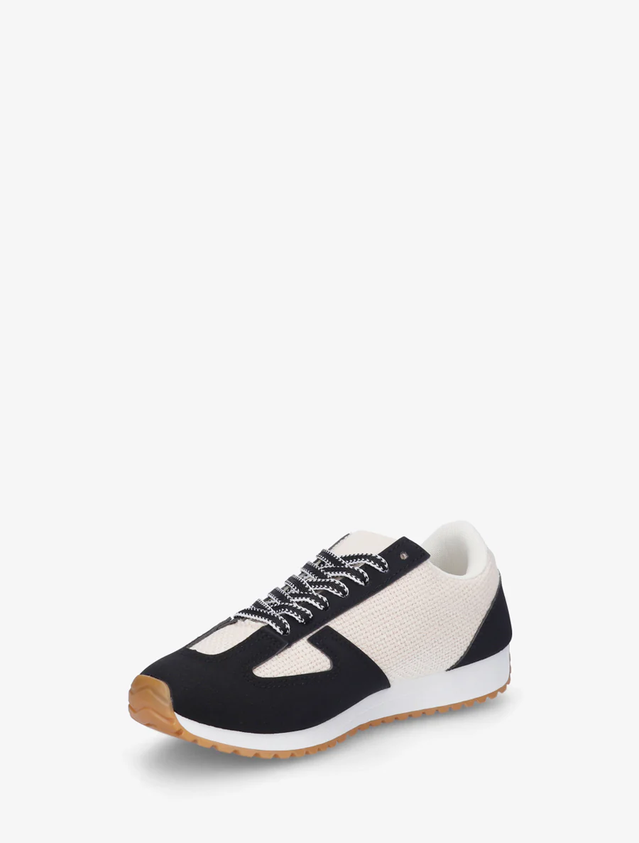 Sneakers van geweven canvas en imitatieleer - Zwart - Image 3