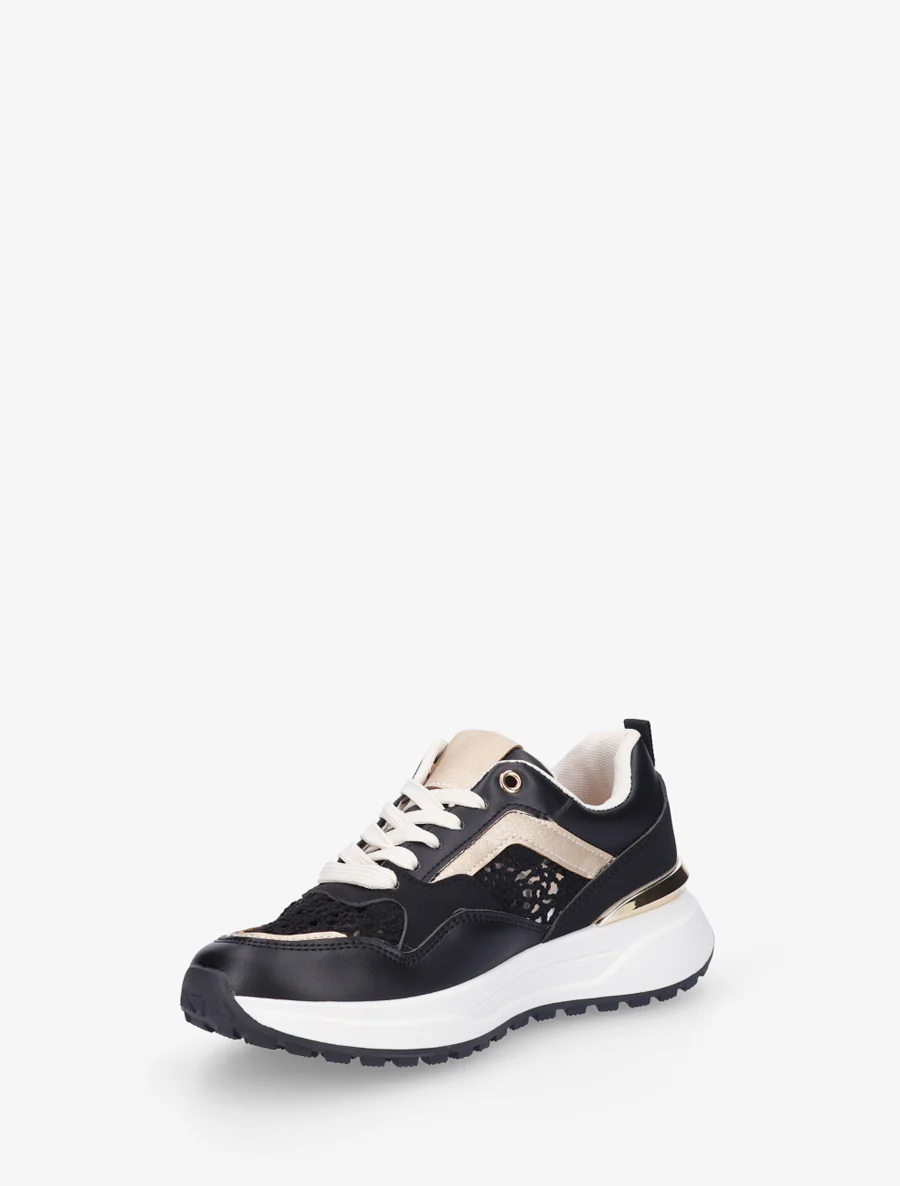 Sneakers van imitatieleer en haakwerk - Zwart - Image 3