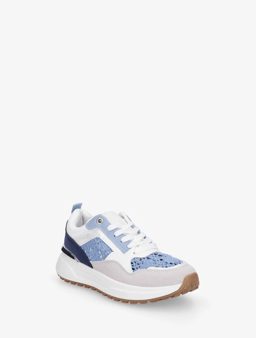 Sneakers van imitatieleer en haakwerk - Blauw - Image 2