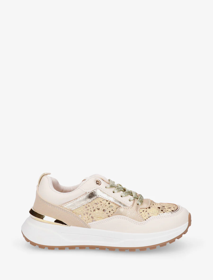 Sneakers van imitatieleer en haakwerk - Goud