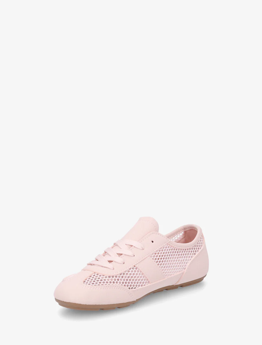 Sneakers van imitatieleer en opengewerkt textiel - Roos - Image 3