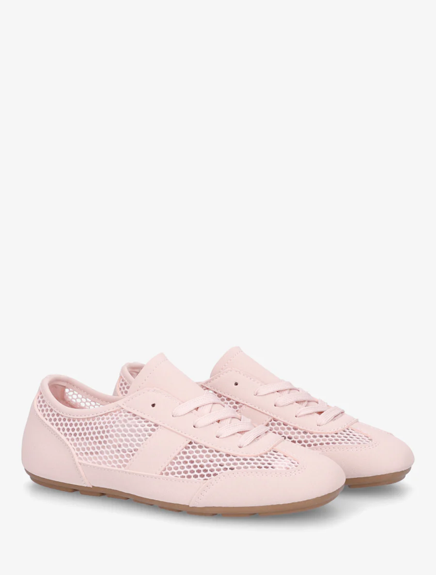 Sneakers van imitatieleer en opengewerkt textiel - Roos - Image 4