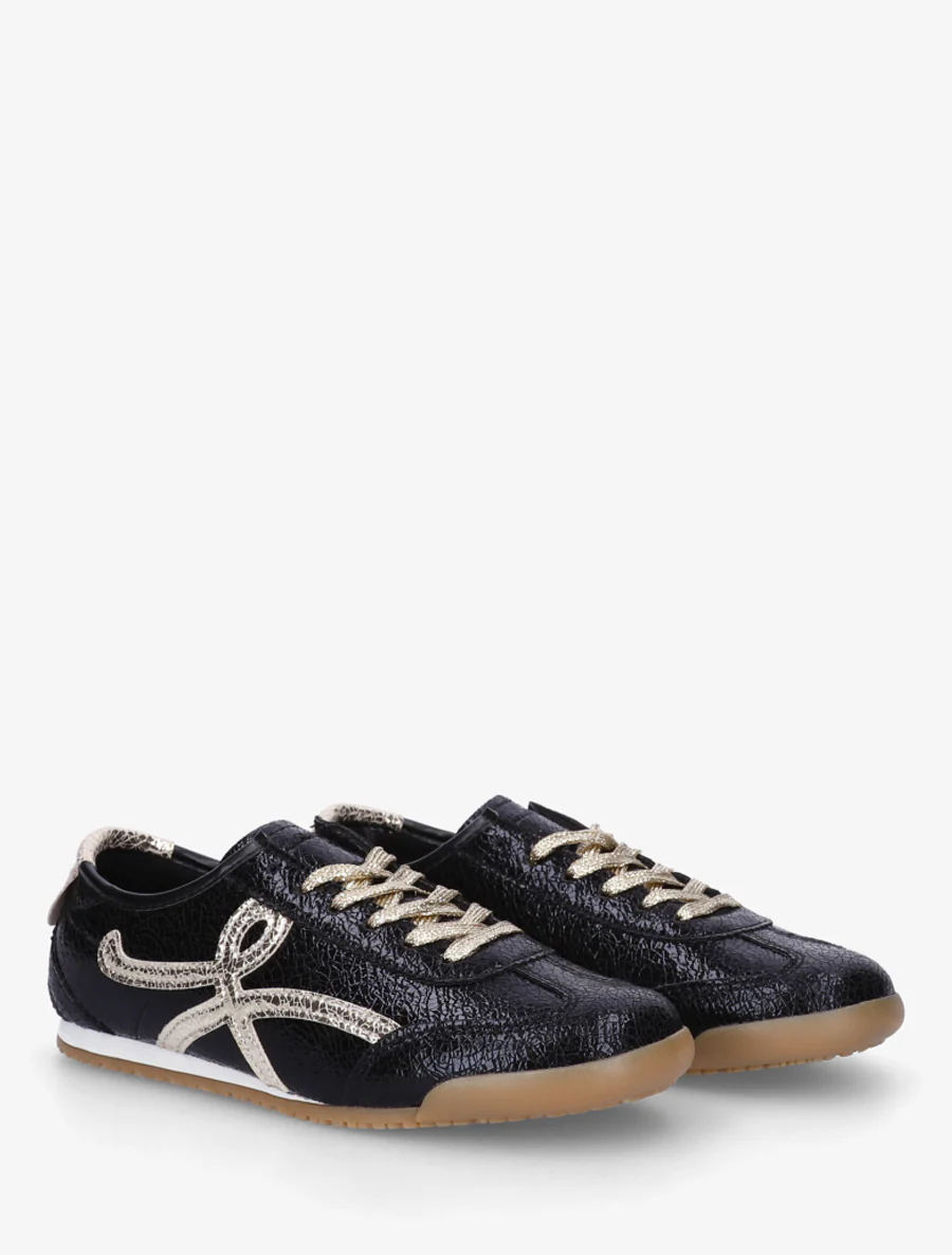 Sneakers van imitatieleer met grafisch inzetstuk - Zwart - Image 4