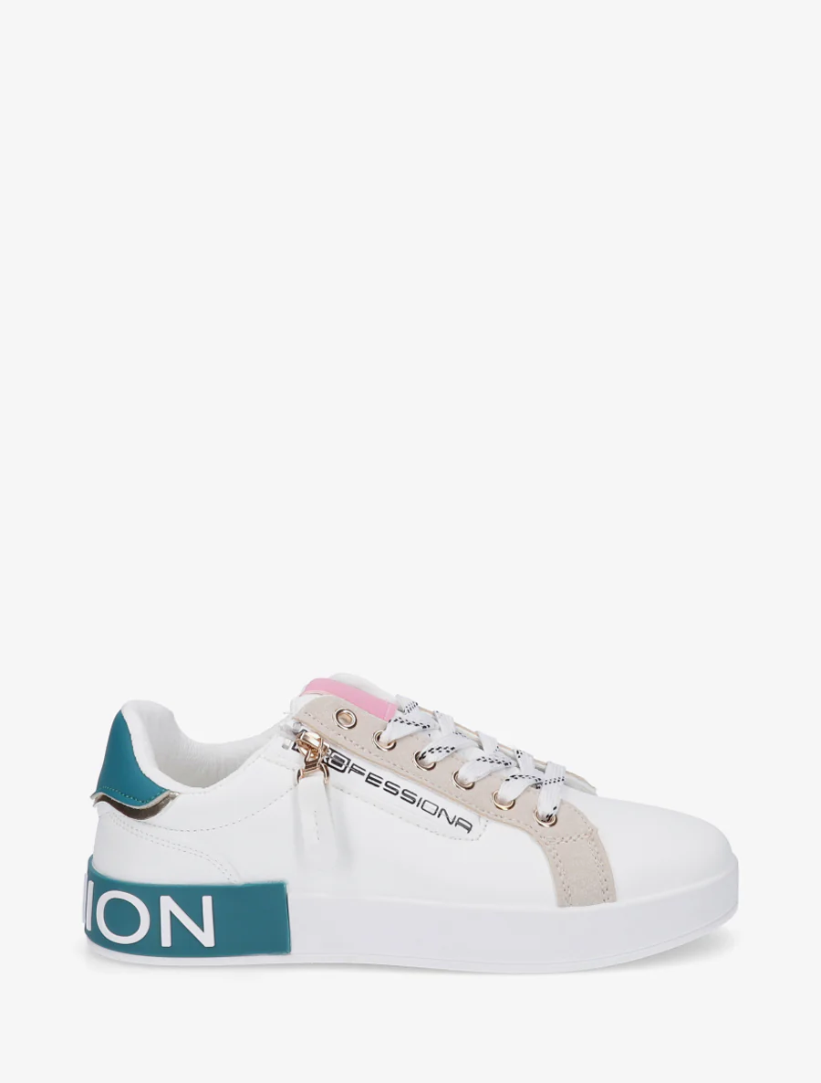 Sneakers van imitatieleer met iriserende band en ritssluiting - Eendenblauw