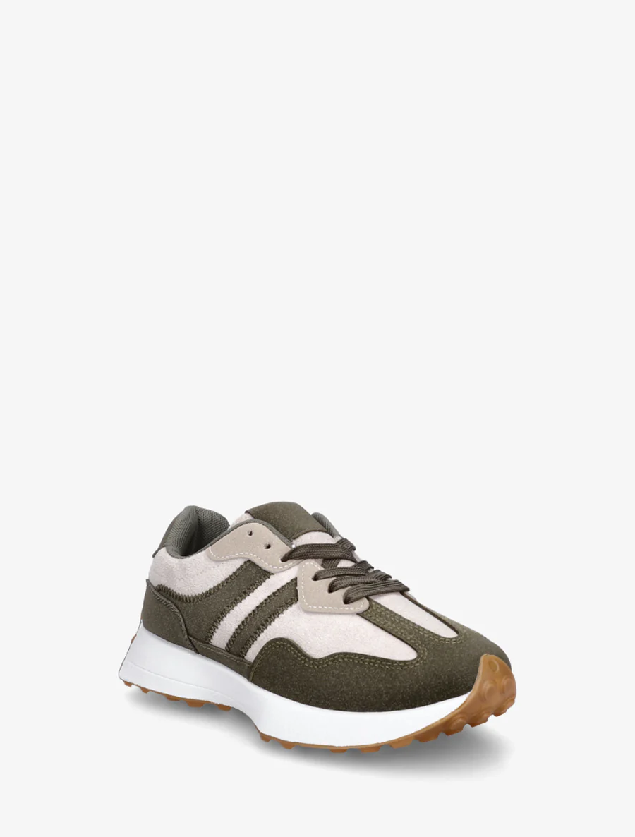Sneakers van nubuck-effect met contrasterende strepen - Kaki - Image 2