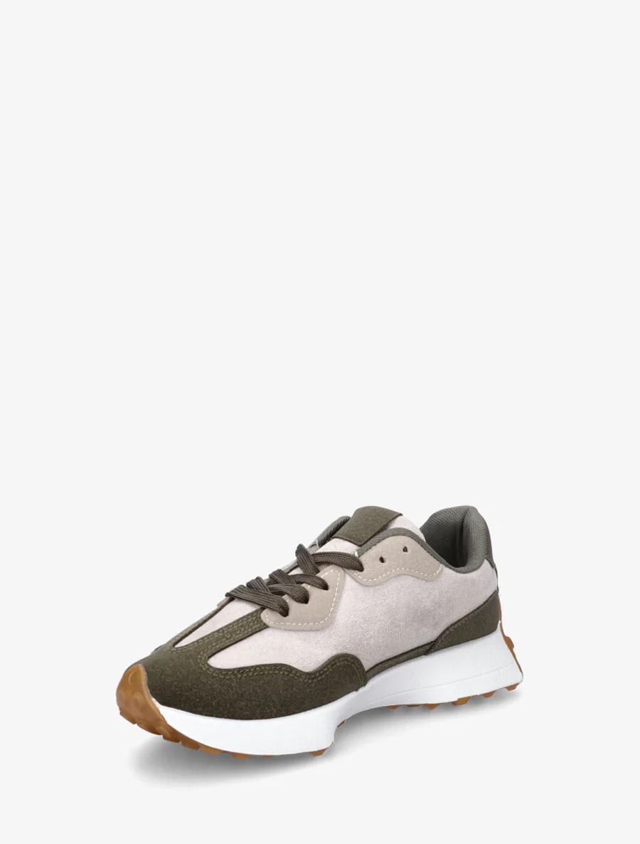 Sneakers van nubuck-effect met contrasterende strepen - Kaki - Image 3