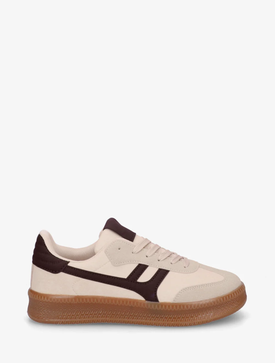 Sneakers van nubuck-effect met grafisch inzetstuk - Beige