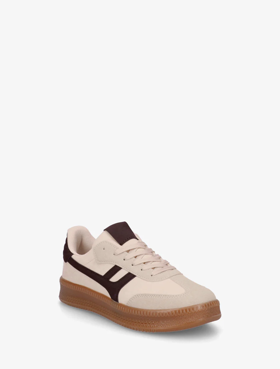 Sneakers van nubuck-effect met grafisch inzetstuk - Beige - Image 2