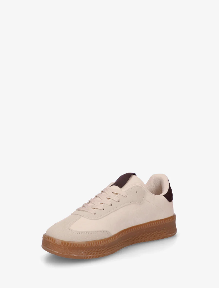 Sneakers van nubuck-effect met grafisch inzetstuk - Beige - Image 3