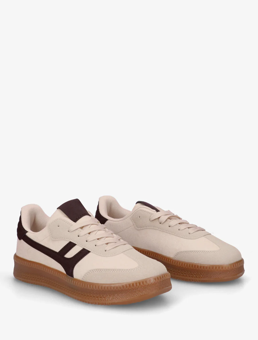 Sneakers van nubuck-effect met grafisch inzetstuk - Beige - Image 4
