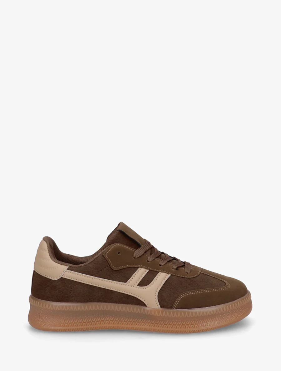 Sneakers van nubuck-effect met grafisch inzetstuk - Donker kaki