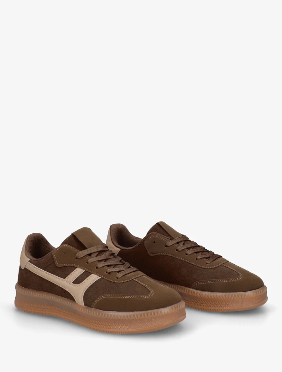 Sneakers van nubuck-effect met grafisch inzetstuk - Donker kaki - Image 4