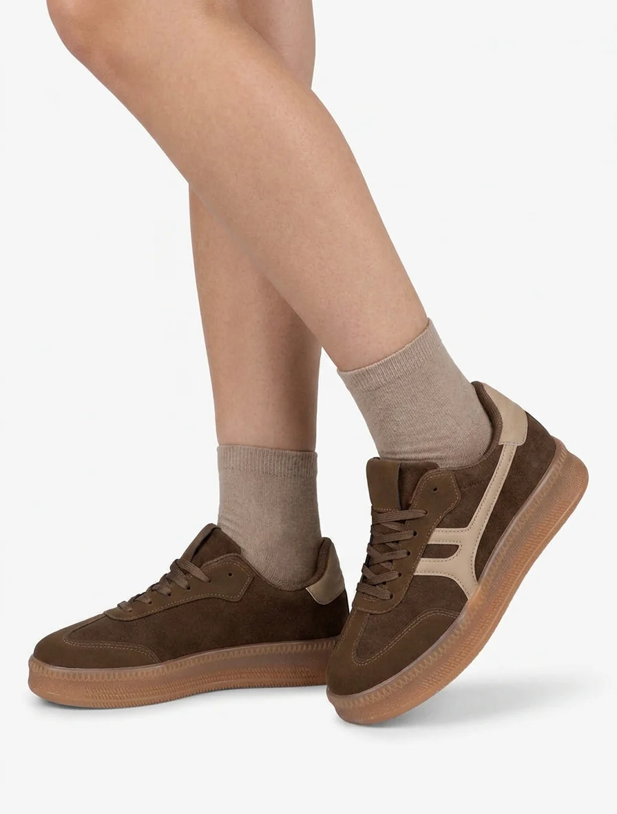 Sneakers van nubuck-effect met grafisch inzetstuk - Donker kaki - Image 5