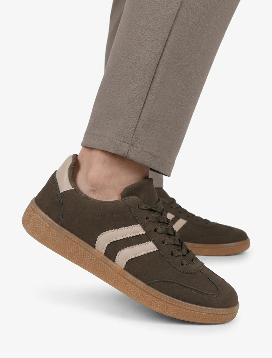 Sneakers van nubuck-effect met rubberen zool - Kaki - Image 5