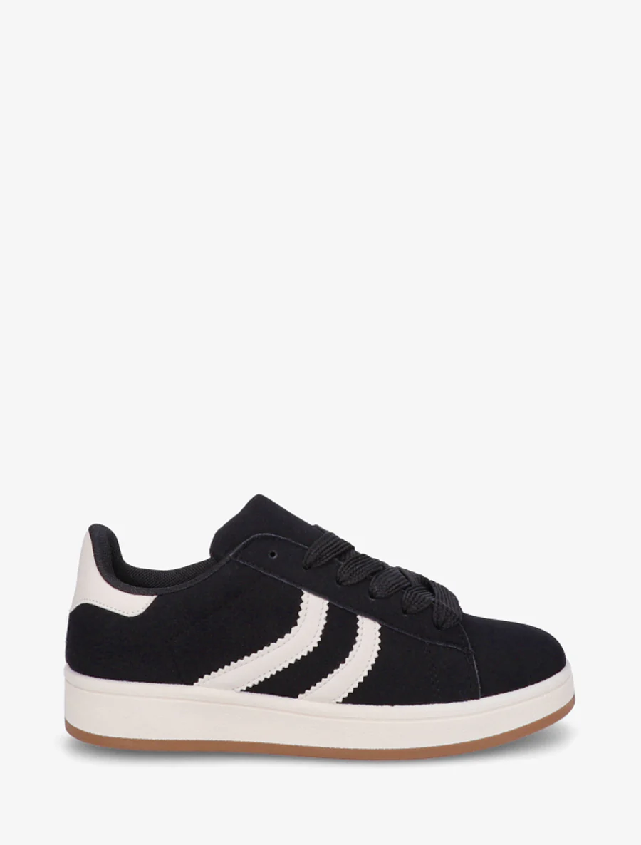 Sneakers van nubuckeffect met gekartelde banden - Zwart