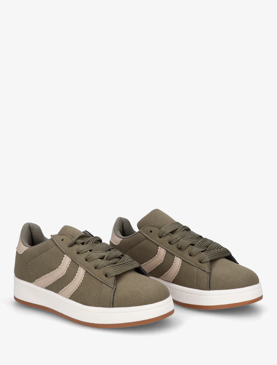 Sneakers van nubuckeffect met gekartelde banden - Kaki - Image 4