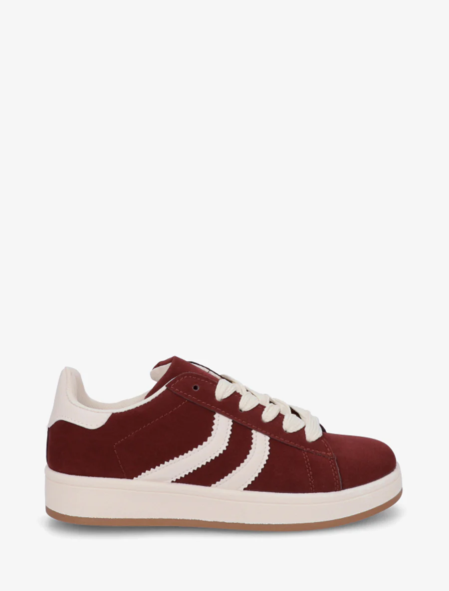 Sneakers van nubuckeffect met gekartelde banden - Bordeaux