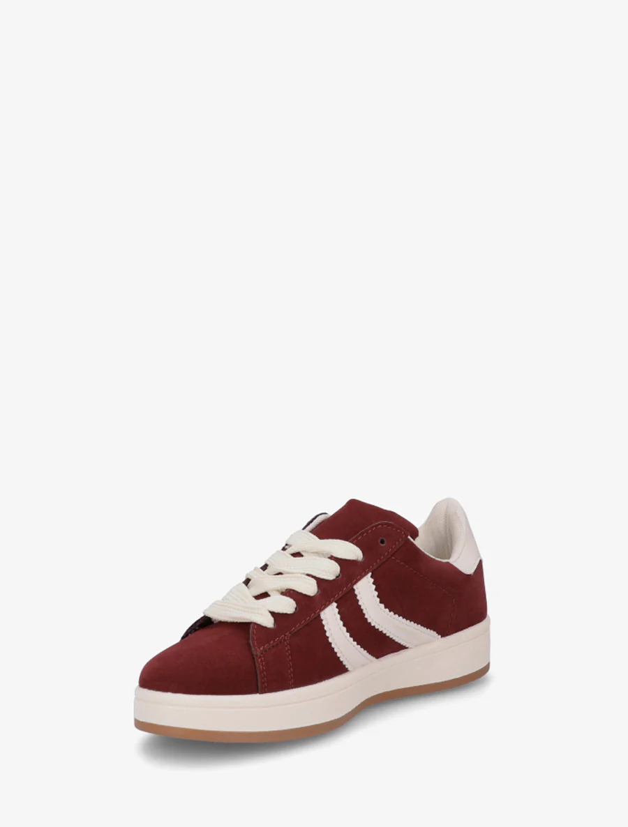 Sneakers van nubuckeffect met gekartelde banden - Bordeaux - Image 3