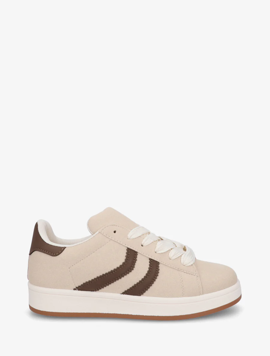 Sneakers van nubuckeffect met gekartelde banden - Beige