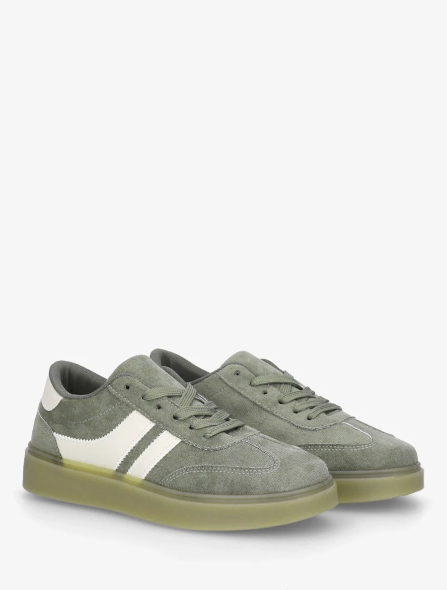 Sneakers van suèdine met contrasterende banden - Kaki - Image 4