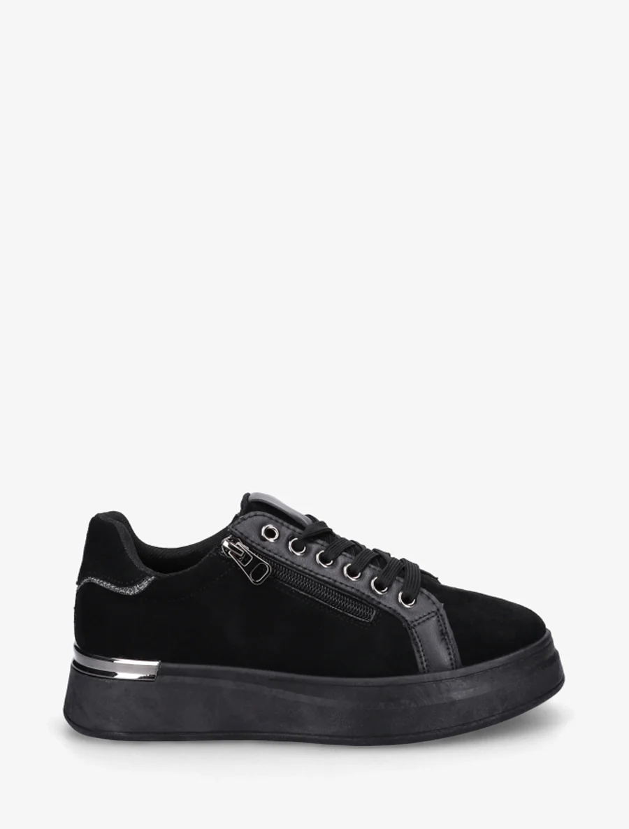 Sneakers van suèdine met dikke zool - Zwart
