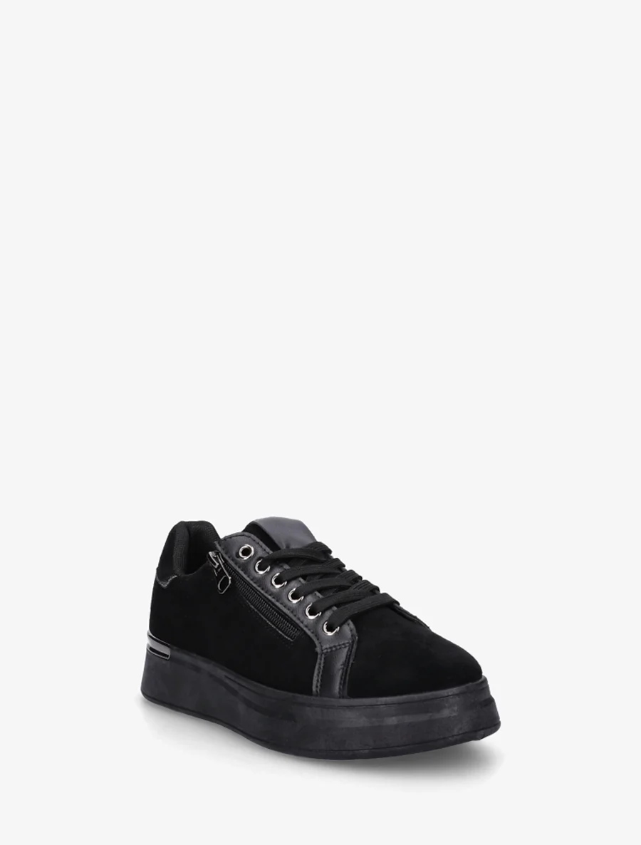 Sneakers van suèdine met dikke zool - Zwart - Image 2