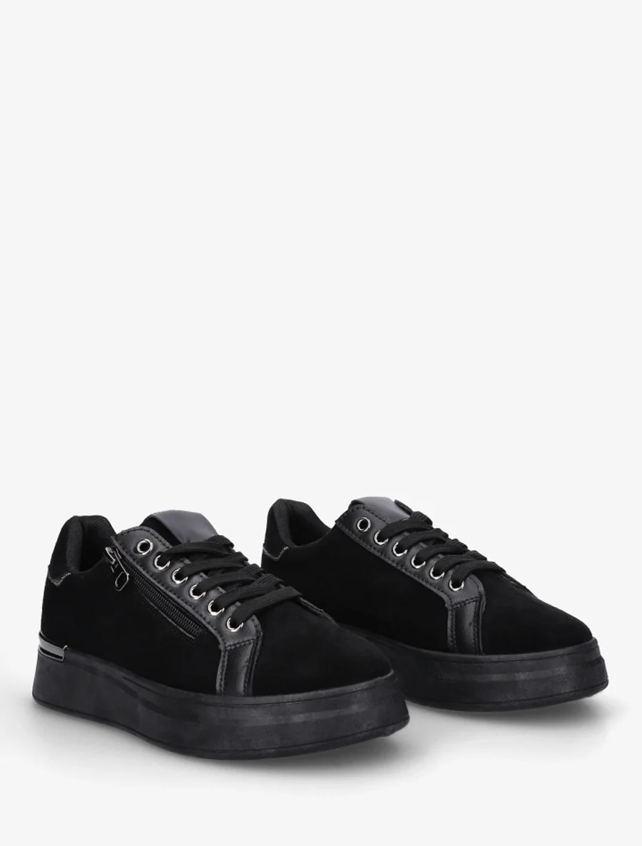 Sneakers van suèdine met dikke zool - Zwart - Image 4
